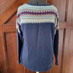 Ralph Lauren Chaps Navy Cotton Nordic Fair Isle Sweater Size Small